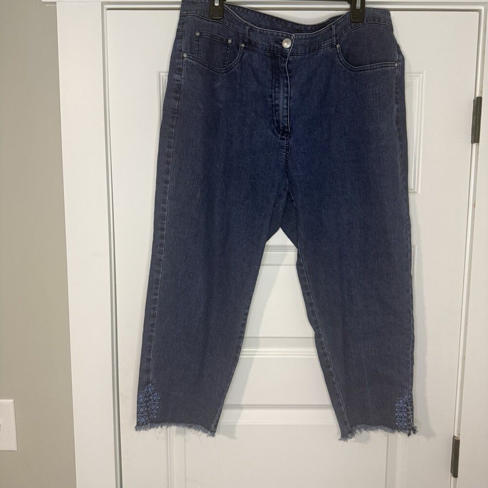 Ruby Rd Womens Size 16W Denim Stretch Button Zip Pants Capris Dark Wash